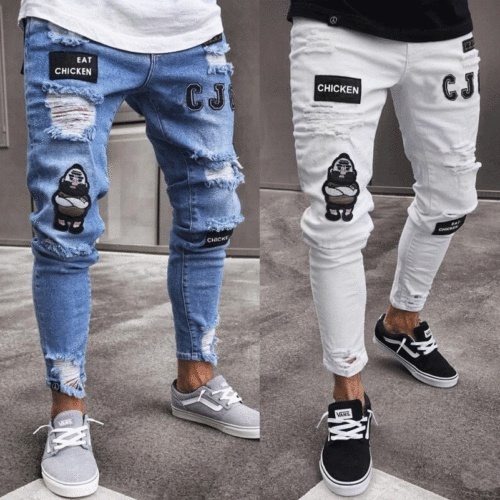 white slim fit ripped jeans