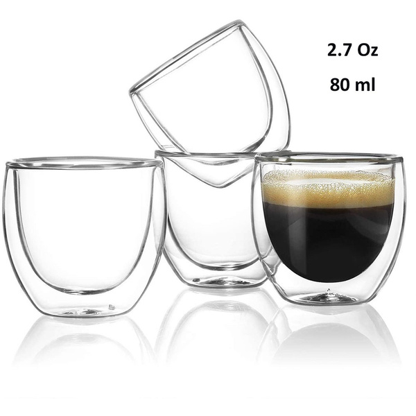 Set of 4 80ml Doublewall Insulated Glass Coffee Cup Set for Drinking