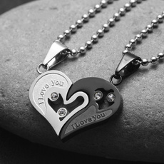 Steel, Heart, Chain Necklace, goldsilverblue