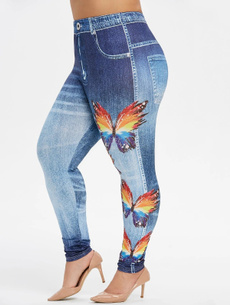 butterfly, Plus Size, fauxjegging, Casual pants