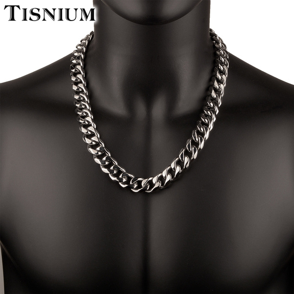 18mm Man Necklace Silver Color Heavy Stainless Steel Choker Cuba Miami