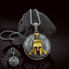 punk necklace, shield, spartan, Stainless Steel