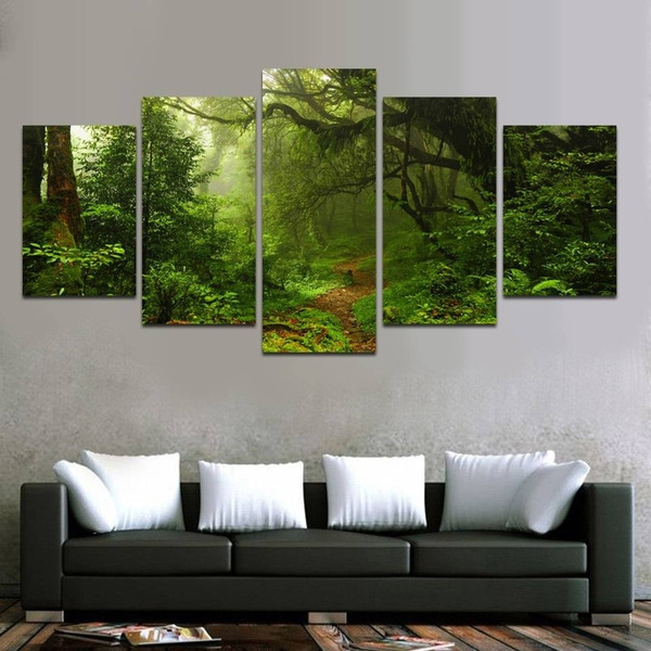 Canvas Pictures Wall Art HD Prints Home Decor Room 5 Pieces Green Forest  Trees Paintings Waterfall Flow Water Posters(No Frame) | Wish