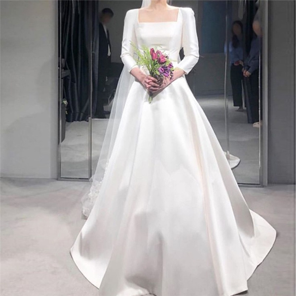 Wedding Dress Spring Bride Korean Style Slimming Ladies White Wedding Dress  | eBay