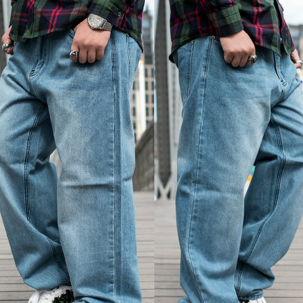 Kelder aluminium Retentie Men Baggy Jeans Wide Leg Denim Pants Vintage Hip Hop Style Loose Trousers  Blue Plus Size | Wish