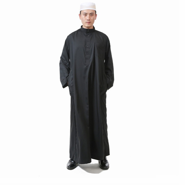 Men White Black Arab Robe Islamic 