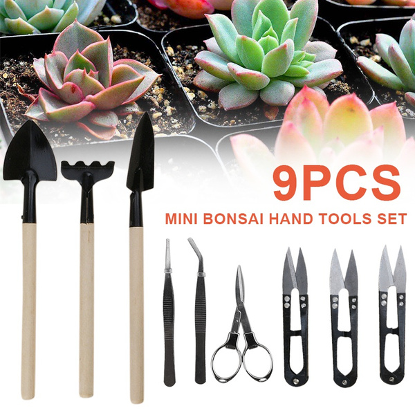 9Pcs/Set Bonsai Hand Tools Set Mini Garden Tool Leaf Trimmer Scissors Kit New 