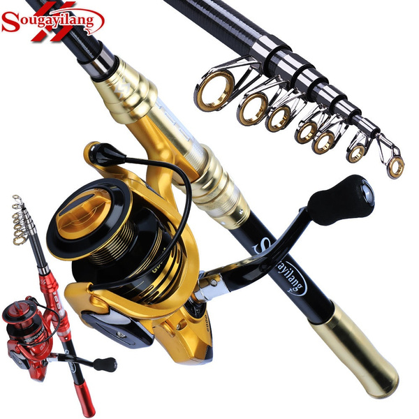 Sougayilang Fishing Rods Reels Combos with Carbon Telescopic Spinning Rod  and 14BB Spinning Reel