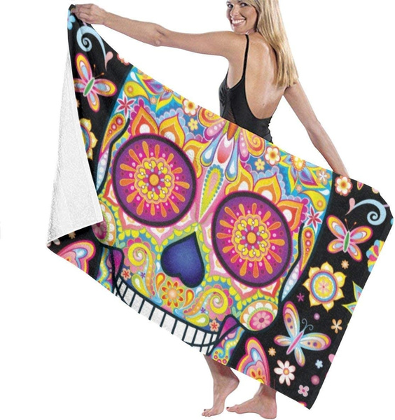 WYGFCTYY Sugar Skull Beach Towel Personality Swimming Pool Water Oversized Bath Towel 27.6" X 60