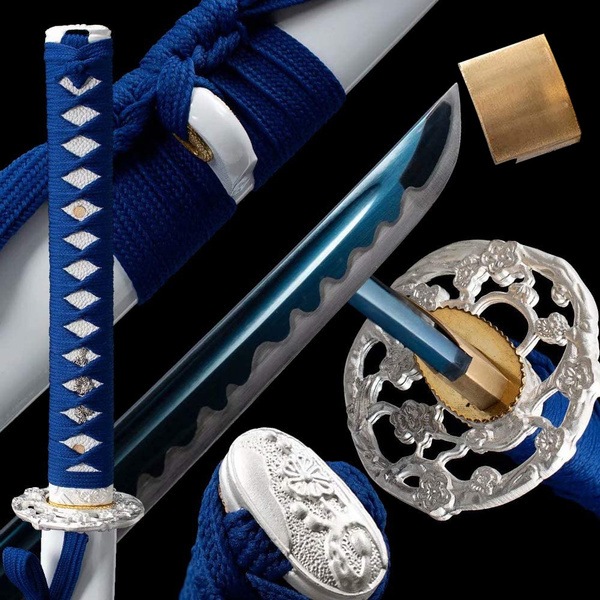 Handmade Full Tang White Beauty Japanese Sword Polishing High Manganese Steel Katana Real Samurai Sword Katana Sharp Edge Blue Options Wish