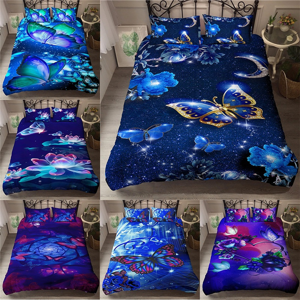 3d Blue Purple Erflies Bedding Sets Psychedelic Duvet Cover Set With Pillow Covers 2 3pcs Single Double Twin Full Queen King Size Wish 3d Blue Purple Erflies Bedding Sets, Blue Bedding Sets King Size