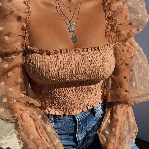 mesh puff sleeve shirt