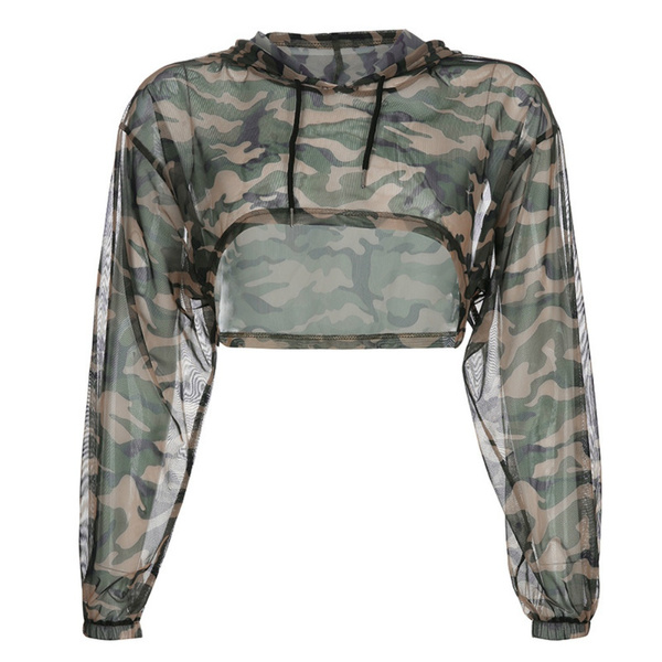 Camouflage crop store top hoodie