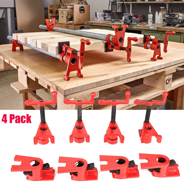 (4 Pack) 3/4" Wood Gluing Pipe Clamp Set Heavy Duty Woodworking Cast