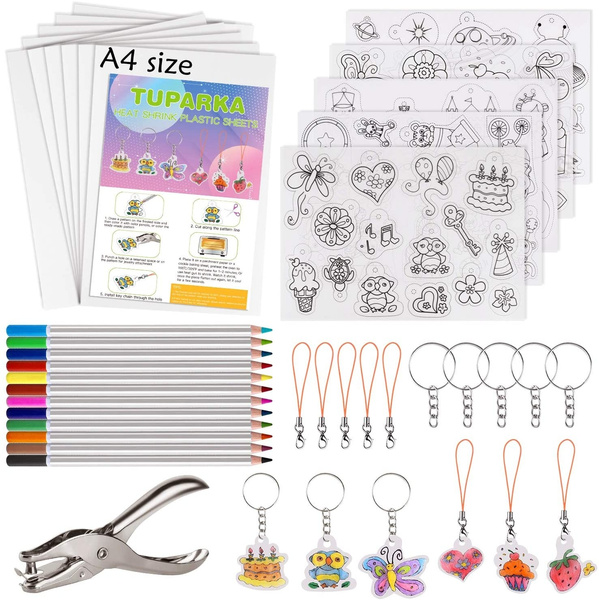 TUPARKA 60 Pieces Heat Shrink Plastic Sheet Kit, Including 10 Pieces Blank  Shrink Film Paper and 5 Pieces Shrink Art Paper with Pattern, Punch
