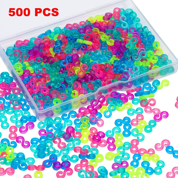 500 Pieces S Clips Rubber Band Clips Plastic Connectors Refills Kit Clip  for Loom Bracelets (Colorful)