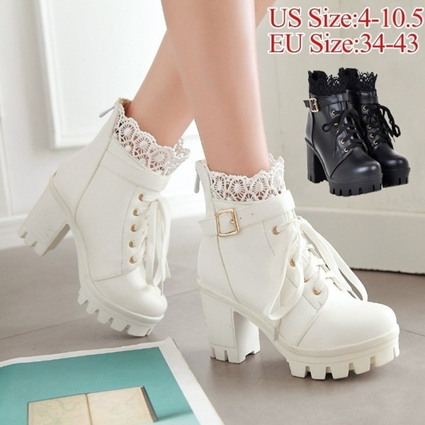 New Fashion Women s Thick High Heel Ankle Boots Ladies Leather