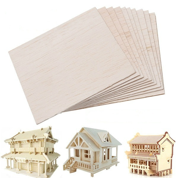 20Pcs Wooden Plate Model Balsa Wood Sheets for DIY House Ship 100x100x1mm 
