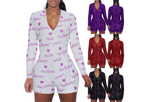 Plus Size Women Jumpsuit Fashion YES DADDY Print Buttons V neck