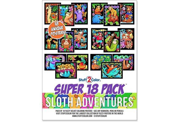 Stuff2Color Super Pack of 18 Fuzzy Velvet Coloring Posters (Sloth  Adventures) - Arts & Crafts for Girls and Boys - Great for After School,  Travel, Planes, Group Activities, and Coloring with Friends