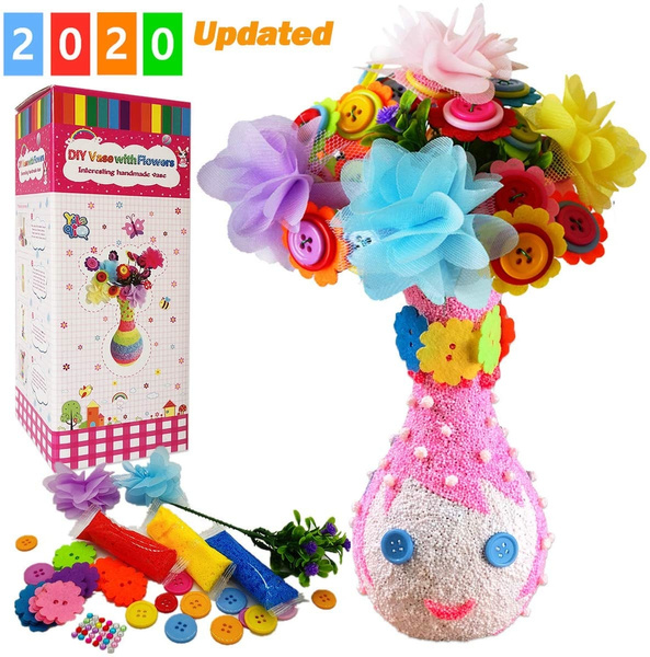 Yileqi Flower Kit for Kids Crafts and Arts Set, Vase and Button Flowers  Crafts for Girls Age 4 6 8 9 10 12 Years Old Kid Activities Party Favors  Projects Children Birthday