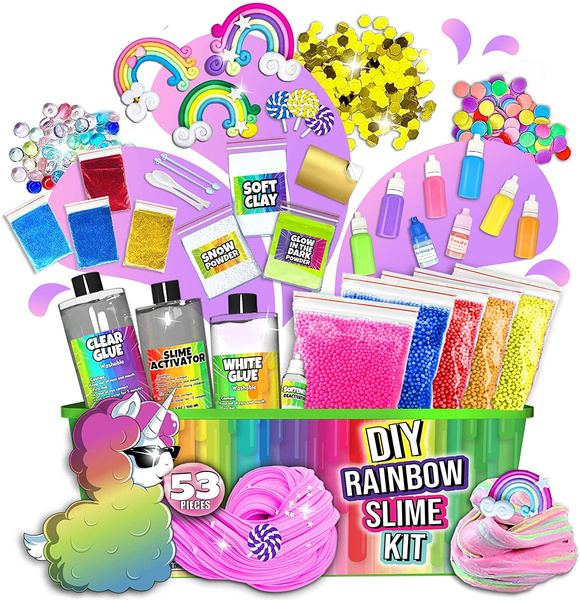 Laevo Unicorn Slime Kit - DIY Slime Making Kit - Supplies Makes Butter  Slime, Cloud Slime, Clear Slime & More Sets - Toys for 5+ Years Old  (Rainbow