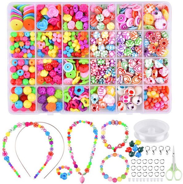 Funkprofi Children DIY Beads Set for Kids,Cute Beads for  Bracelets,Necklace, Hair Hoop and Ring, Kids Beads DIY Jewelry Crafts with  24 Different Shapes and Colors,Toys for Kids Girls Age 4 5 6