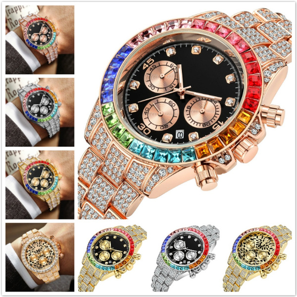 Orologio Da Polso Uomo Con Bracciale Bling - Lusso, Diamanti Finti, Stile Hip Hop Ghiacciato