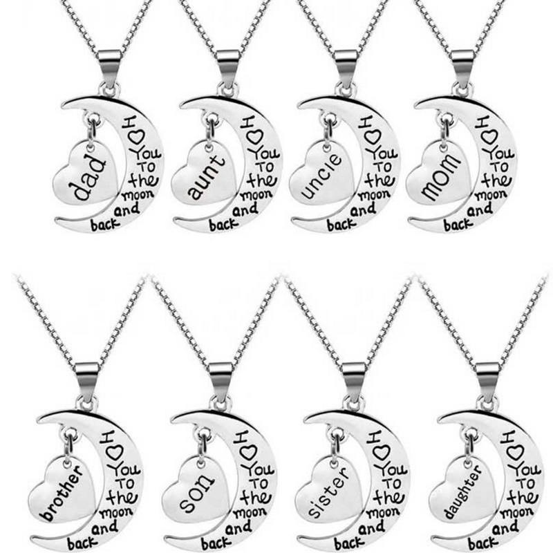 Sunvy Mom Dad Grandpa Grandma Aunt Uncle Son Daughter Sister Brother I Love You to The moom and Back Necklace Jewelry Valentines Day Birthday Mothers Day Fathers Day Gift MOM