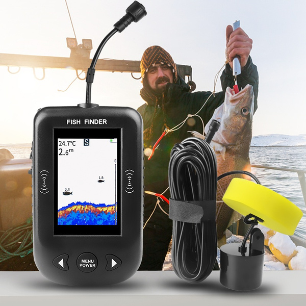 XF02 Handheld Fish Finder Portable Fishing Kayak Fishfinder Fish Depth  Finder Fishing Gear with Sonar Transducer and LCD Display
