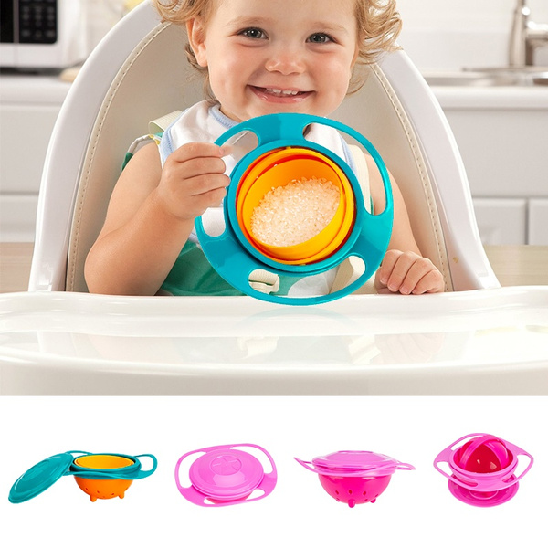 New Gyro Food Bowl Dishes Feeding Toddler 360 Rotate Spill-Proof Food Baby Kids 