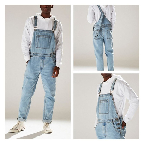 Men's Fashion Casual Full Length Denim Overalls Jumpsuit Casual Dungarees  Loose Pencil Long Pants Fitness Jeans with Pockets | Wish
