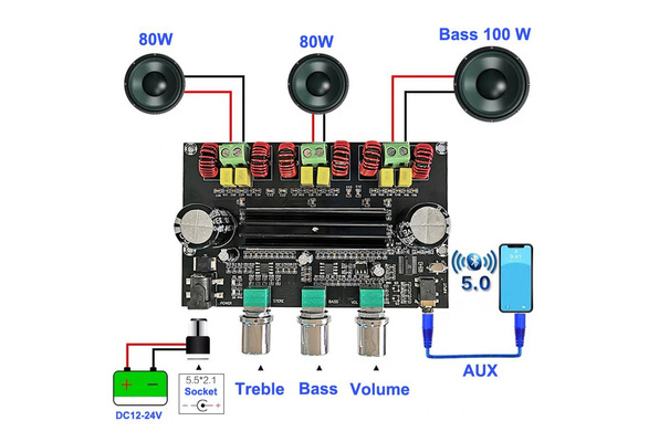 2*80W+100W Bluetooth 5.0 TPA3116D2 Power Subwoofer