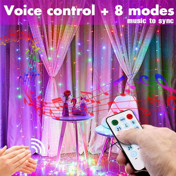 3X3M 300LED Remote Control Sound Music Activated USB LED Curtain String Lights 
