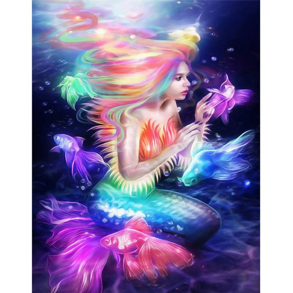 nuoshen DIY 5D Diamond Painting Full Kits Mermaid Crystal Rhinestone Embroidery Pictures Arts Craft Gift Included for Home Wall Decor Living Room 30x40cm 