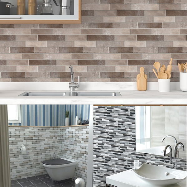6/9pcs Waterproof Kitchen Home Decor Bathroom DIY PVC Mosaic Tile Wall Sticker 