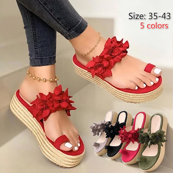 Women s thick bottom flower slippers casual flat bottom beach