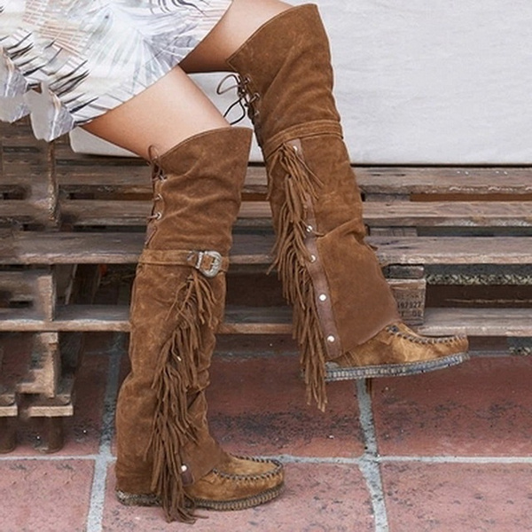 long suede boots with tassels