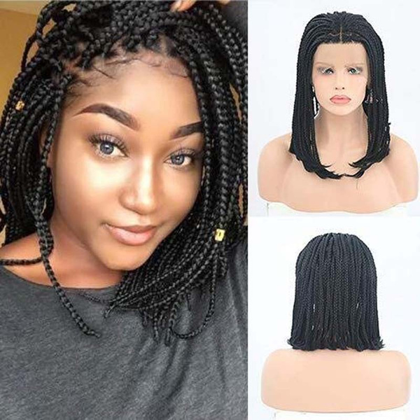 Braided Bob 14 Inch Short Braids Wigs for Black Women Synthetic Lace Front Bob Wig Heat Reistant Fiber