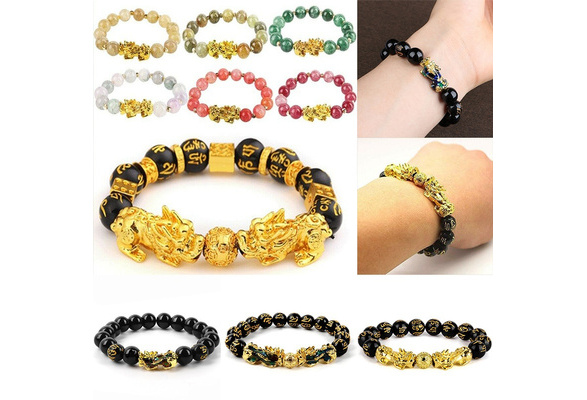 Attract Wealth Good Luck Feng Shui Pixiu  Bracelet Obsidian Beads Women Men Gift