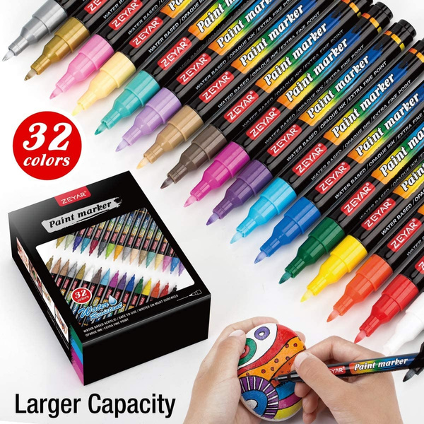 ZEYAR Acrylic Paint Pens, Water based, Extra Fine Point, 32 vibrant