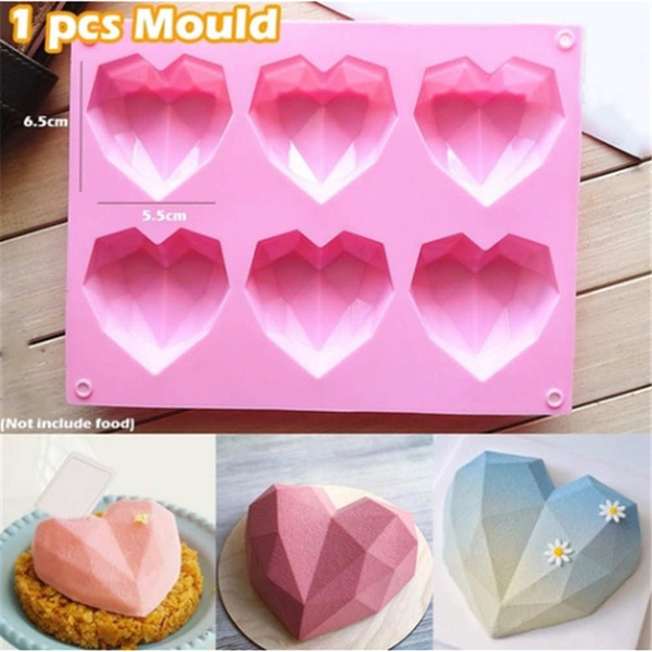 Heart Silicone Molds - 6-Cavity 3D Diamond Shape Mold for Cake