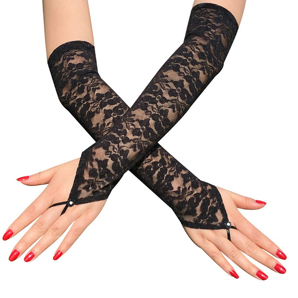 black and red lace gloves