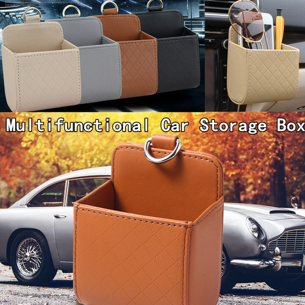 Auto Vent Outlet Trash Box PU Leather Car Mobile Phone Holder