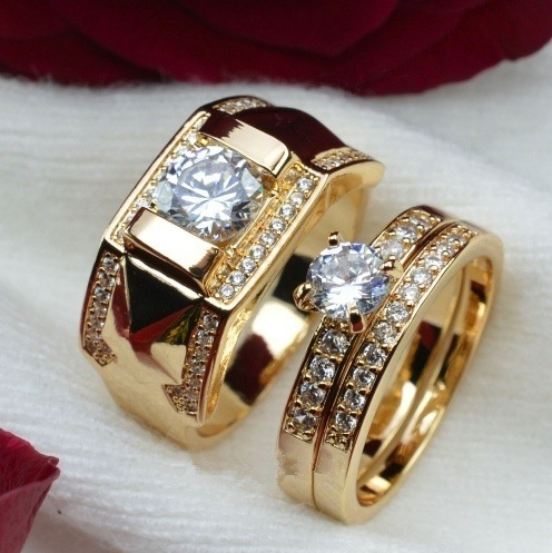 Fashion 18K Gold Couple Ring Men's 18K Gold Ring Wedding Ring ...