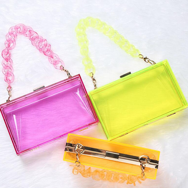 Small Shoulder Tote Bag Clear PVC Neon Pink pink