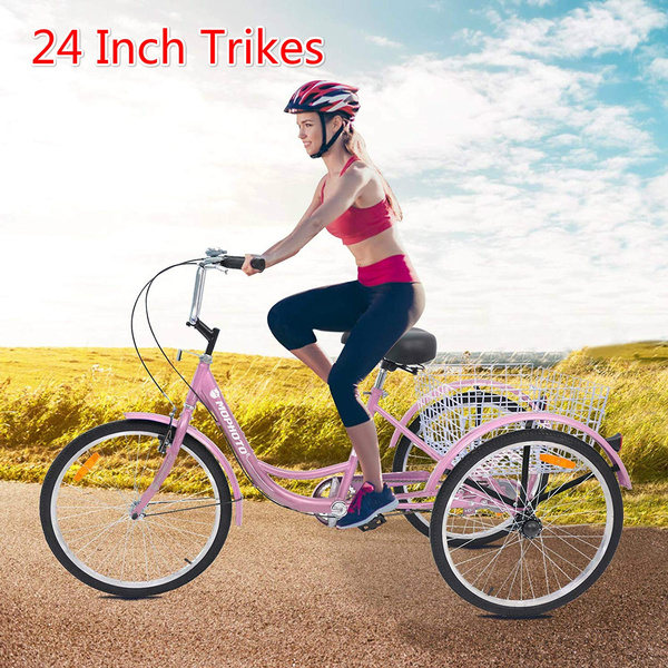 Men Barbella 20/24/26/27.5 inch Adult Tricycle 7 Speed 3 Wheel Bike Adult Trikes Three-Wheeled Bicycles Cruise Trike Bike with Basket for Seniors Women Multiple Colors 