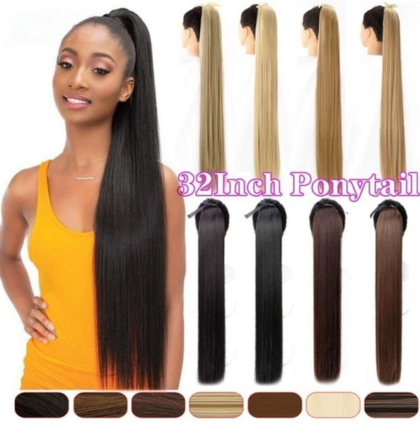 80cm Super Long Silky Straight Heat Hair Drawstring Ponytail Extension Hairpieces for Women Wish