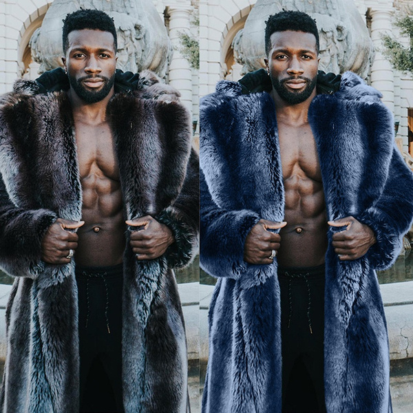 Winter Fashion Solid Color Luxury Artificial Fur Long Coat Men Warm ...