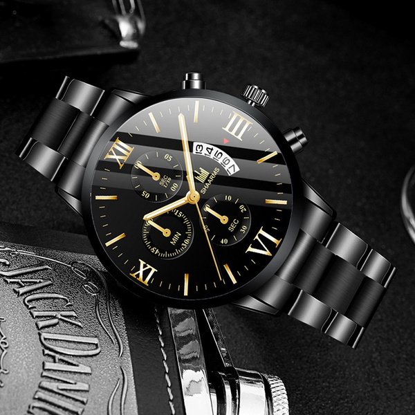 Fashion Mens Business Black Watches Luxury Stainless Steel Ultra